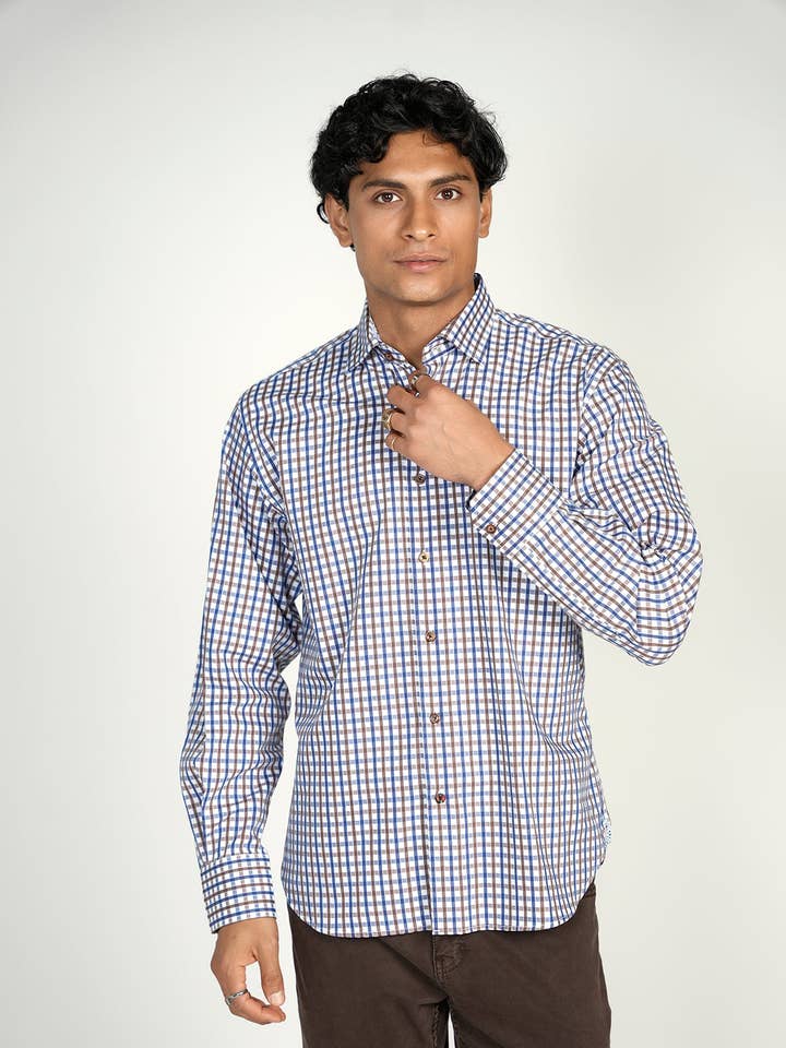 Everyday Brown Navy Plaid Shirt for wholesale by Luchiano Visconti