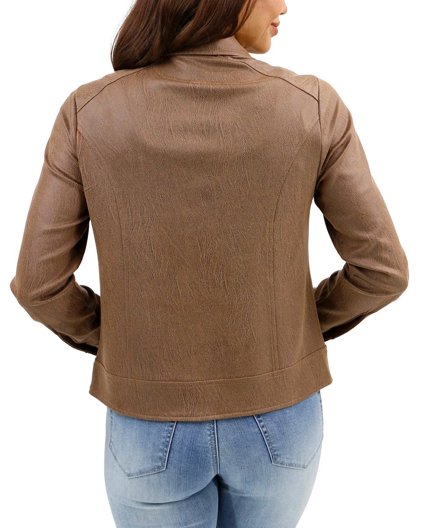Cafe Lightweight Faux Leather Jacket in Café for wholesale on Faire8