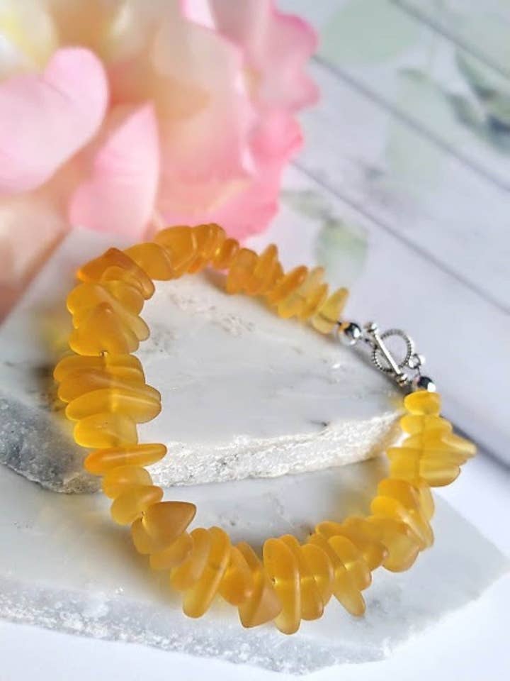 Gul Sea Glass Beach Strand Sølv Armbånd, Strand Mode, Strand Elskers Gave, Strand Bryllup for engroshandel hos Bad Apple Designs