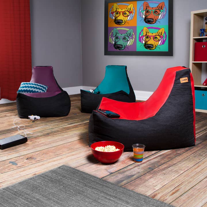 LuvU - Wholesale Chair - Jaxx Pixel Gamer Bean Bag Chair, Premium Vinyl / Dark Denim99