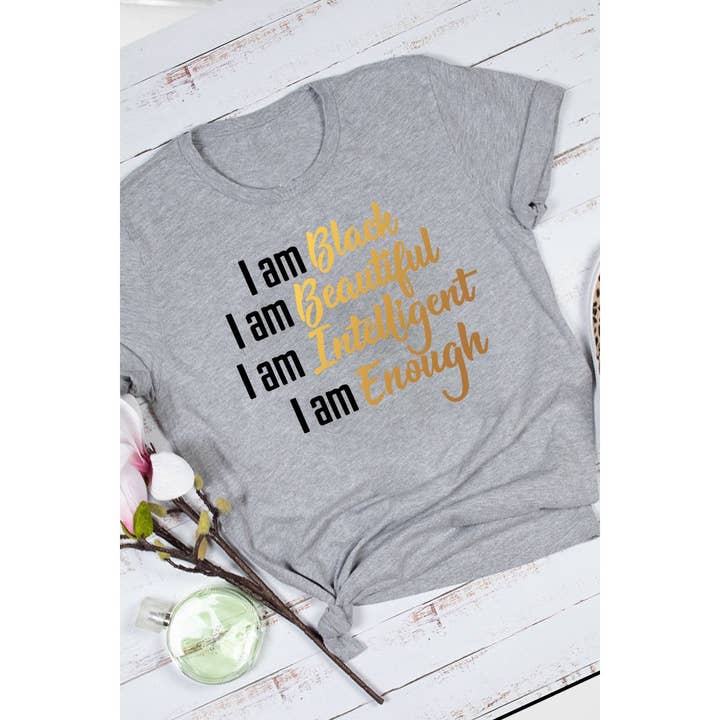 Nobrand - Wholesale Screen Printed T-Shirt - Women's - I AM BLACK GRAPHIC T-Shirt Tee