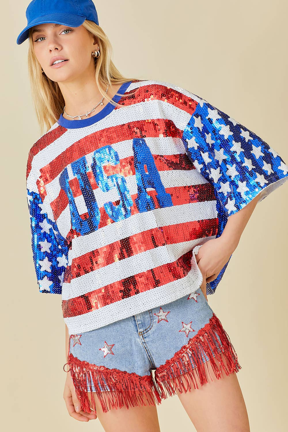 MEHRFACH 4. Juli USA Crop Top mit Pailletten für den Großhandel auf Faire5
