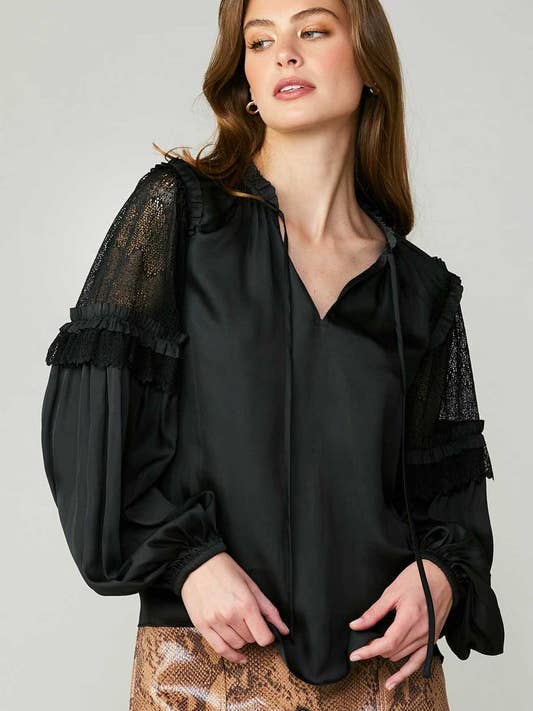Lace Sleeve Ruffle Detail Blouse for wholesale by Current Air