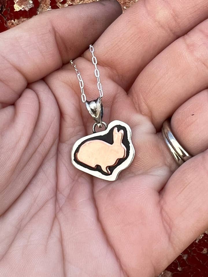 Sterling Silver and Copper Market Rabbit pendant for wholesale by Cactus Rose Studios