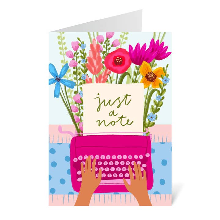 'Just A Note' Floral Typewriter Greetings Card for wholesale by Flourish Paperworks