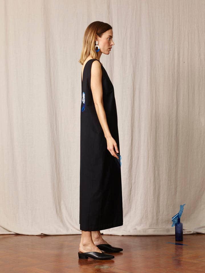 Dede Embroidered Black Cotton Jumpsuit for wholesale by Indoi