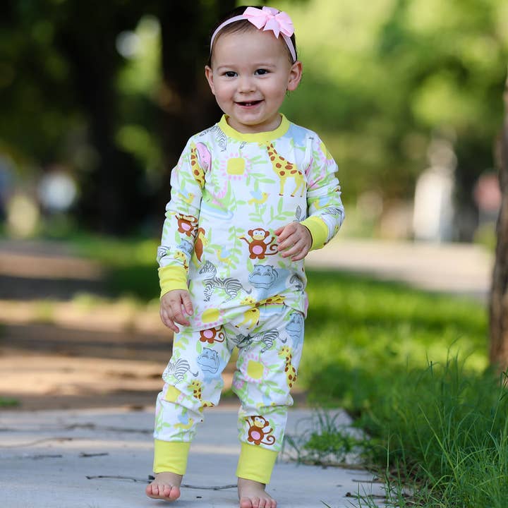 AnnLoren – wholesale Pyjamasset - Barn – Sz 6 Girls Zoo Animals Gul Pyjamas Bomull Barnkläder