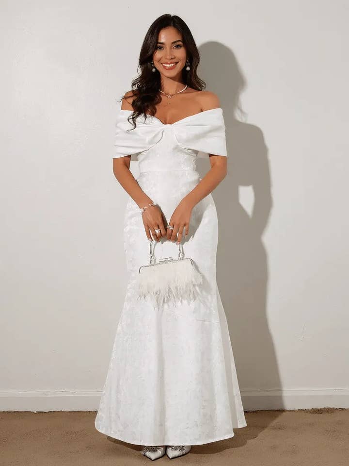 Bow Off-Shoulder Maxi Dress for wholesale by Beyond Apparel