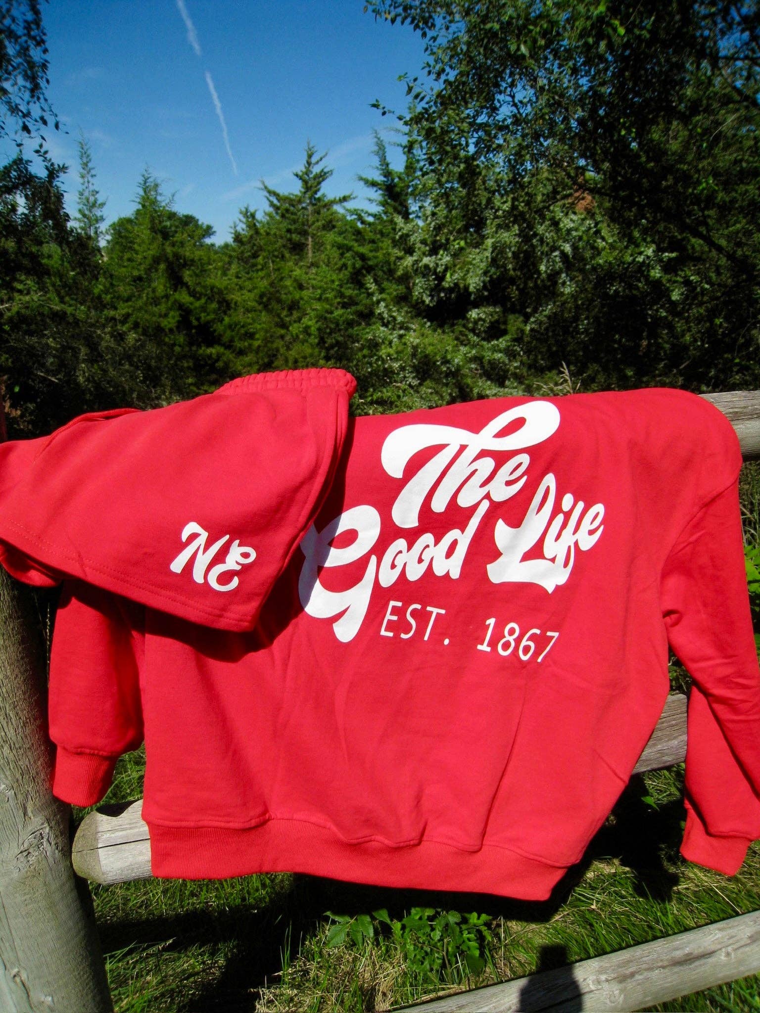 Red NE Good Life Core Sweatshirt for wholesale on Faire25