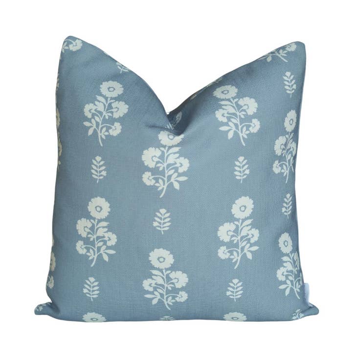 Chloe Floral Pillow in Dusty Blue for wholesale by Brooke and Lou