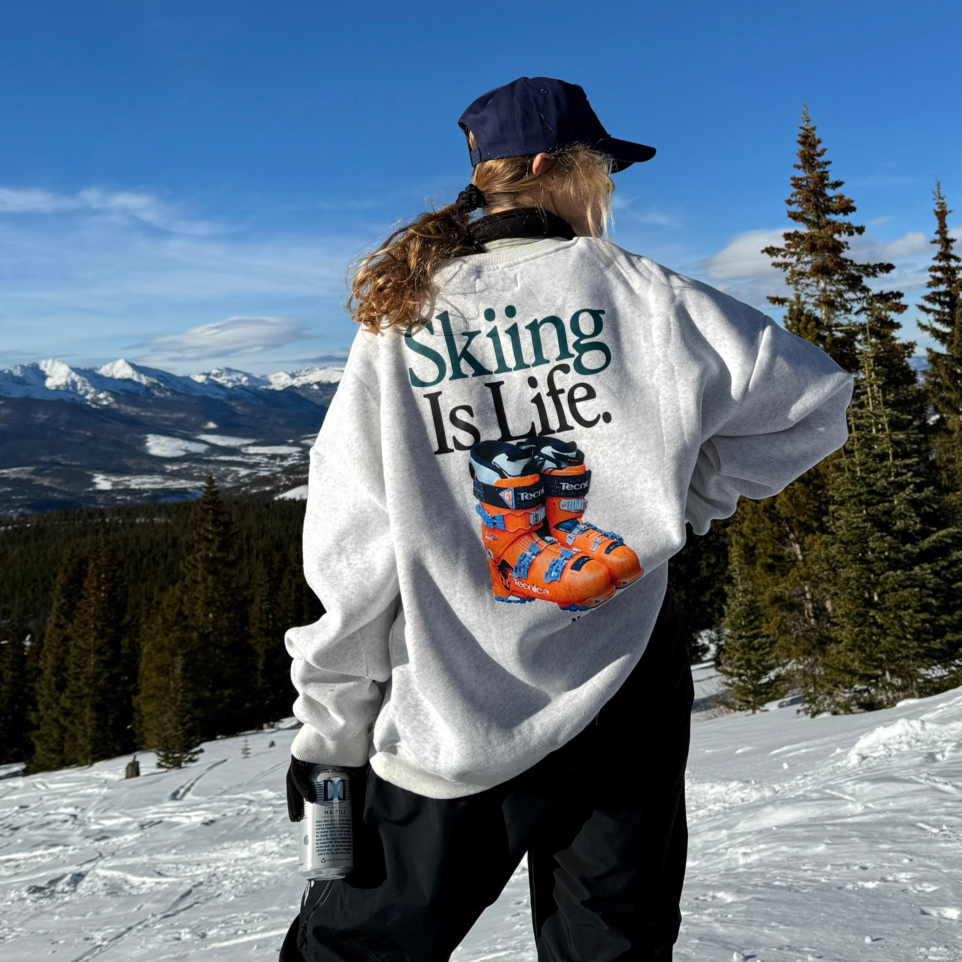 Raw & Rebellious - Wholesale Graphic Sweatshirt - Unisex - Skiing Is Life - Heavyweight Grey Crewneck2