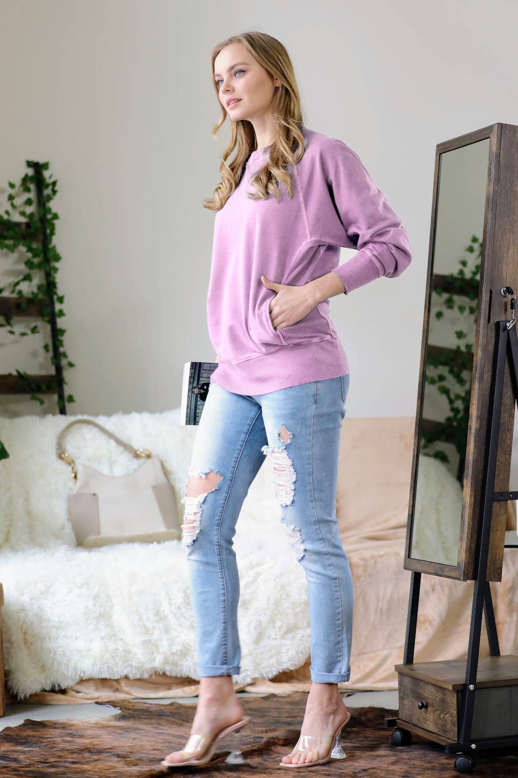 42POPS - Wholesale Sweatshirt - Women's - ',,,, Washed French Terry Pullover With Side Pockets14