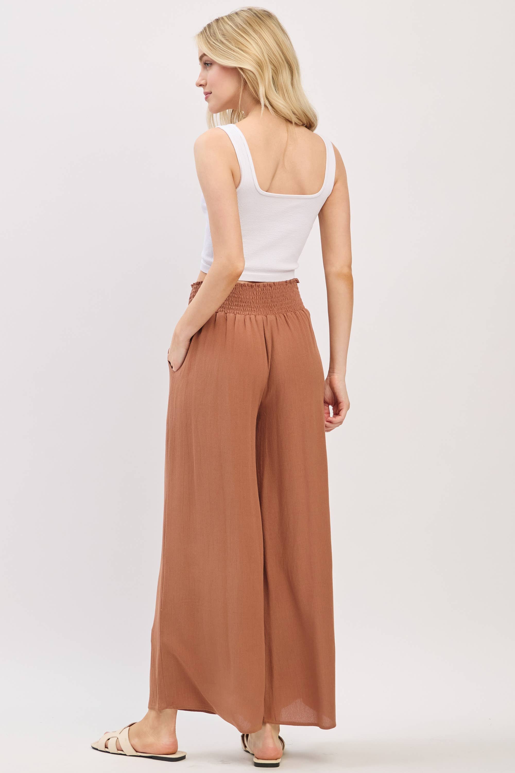 Final Touch - Wholesale Pants - Women's - Waist Smocked Wide Leg Pants - VLP70000321