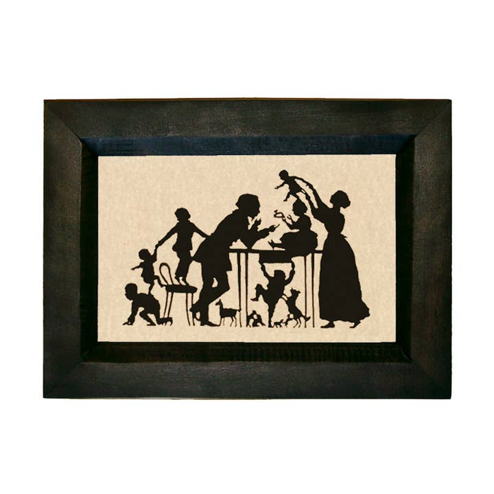 Family at the Table Printed Vintage Silhouette, 4" x 6" for wholesale by Madison Bay Co. - Historical Home Decor Reproductions