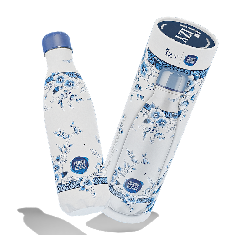 IZY Bottles - Wholesale Waterfles - Thermosfles Heinen Delfts Blauw Faience Geïsoleerd Water0