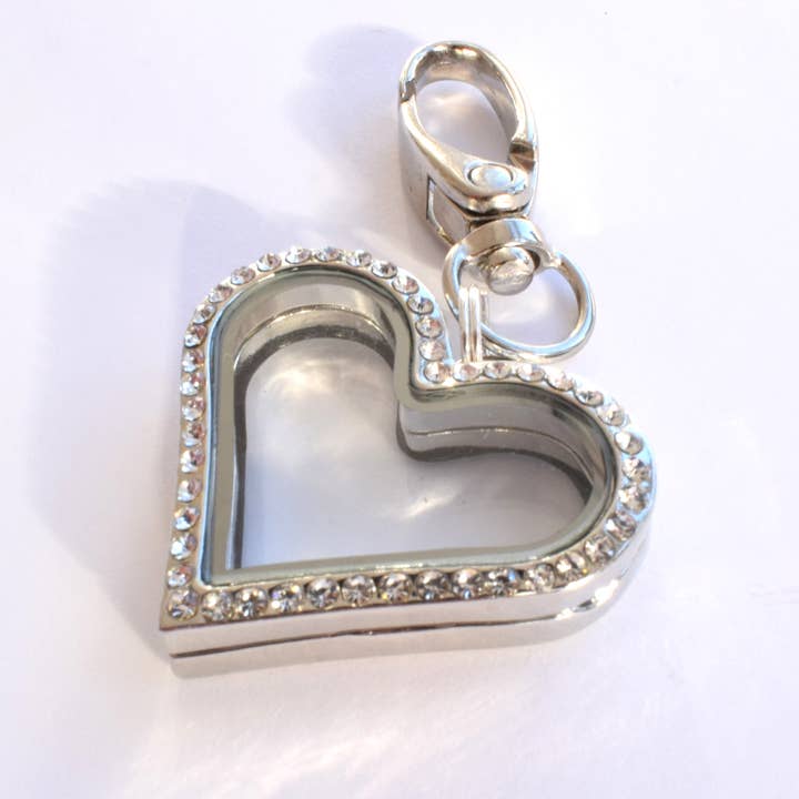 Diamonte Heart Floating Locket Keyring. Handbag Jewellery for wholesale by Amaya Rose Ltd.