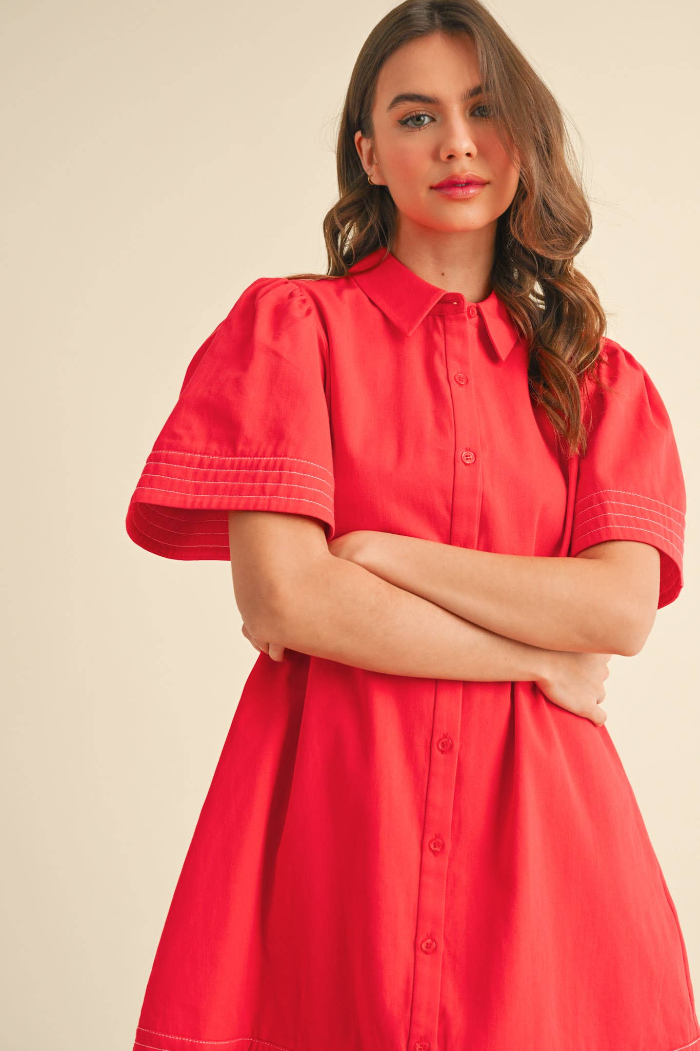 &MERCI - Wholesale Dress - Women's - SHORT SLEEVE BUTTON DOWN MINI DRESS MDR35725