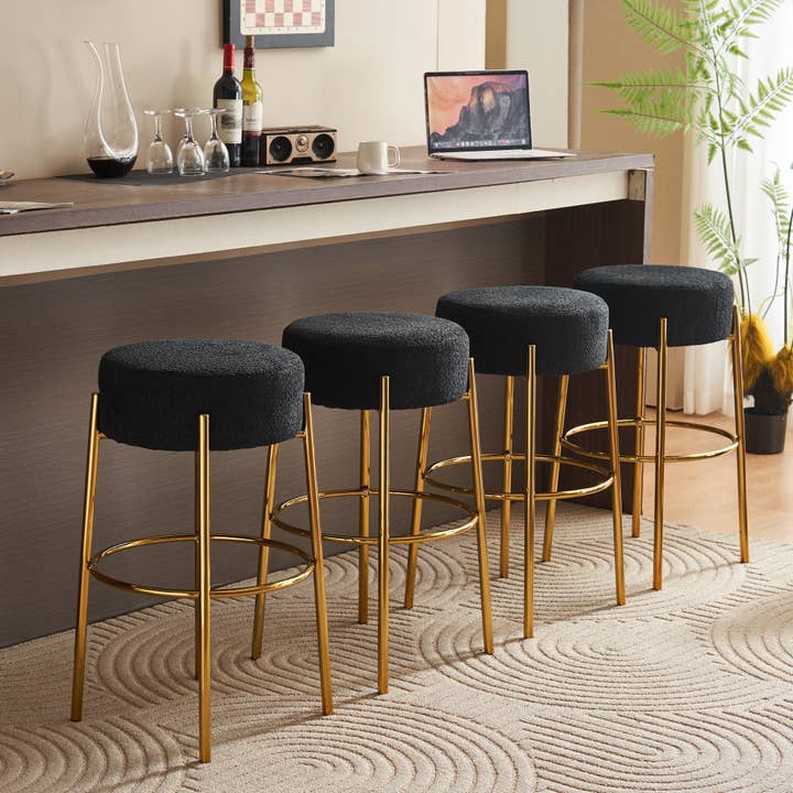 Orange County Decor - Wholesale Stool - 30" Tall, Round High Bar Stools, Set Of 2 Contemporary Upholstered Dining Stools For Kitchens, Coffee Shops And Bar Stores Includes Sturdy Hardware Support Legs Black Foam