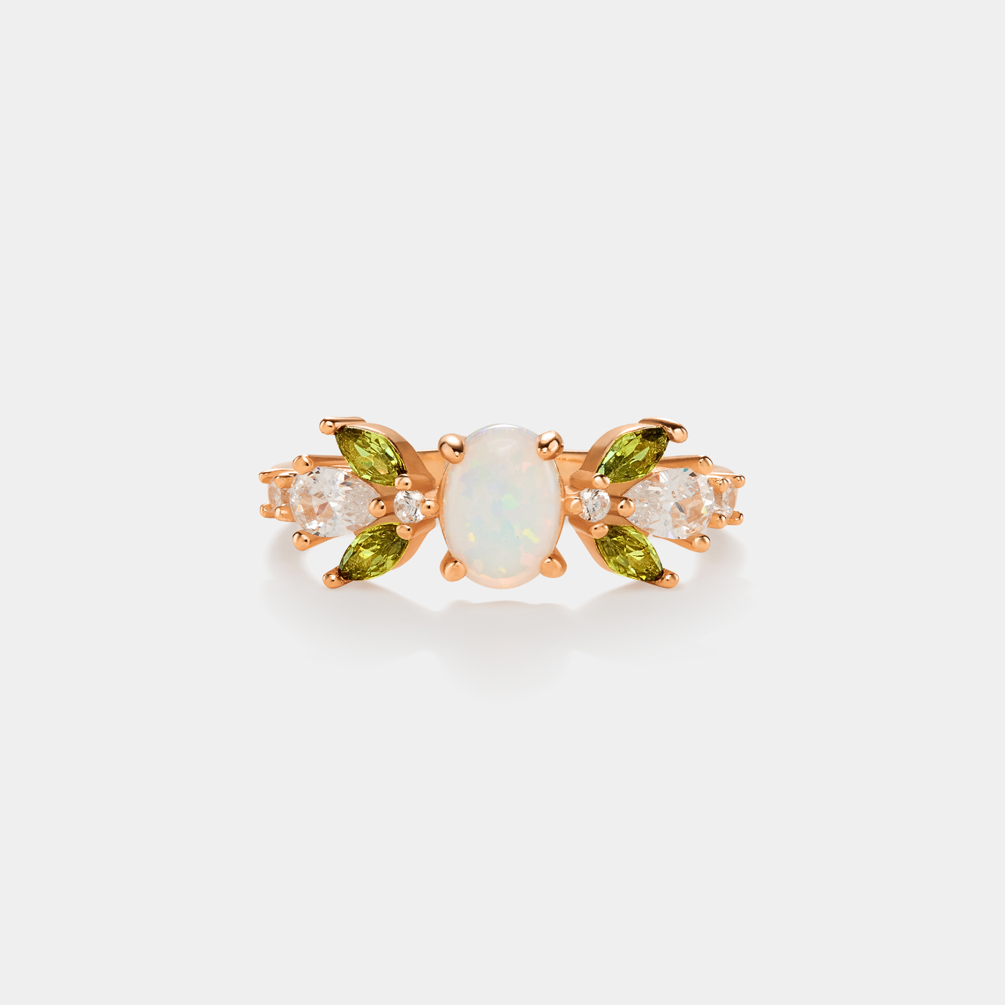 Perimade & Co. LLC - Wholesale Band/Stacked Ring - Oval Opal Olive Leaf Stacking Ring in 925 Sterling Silver4