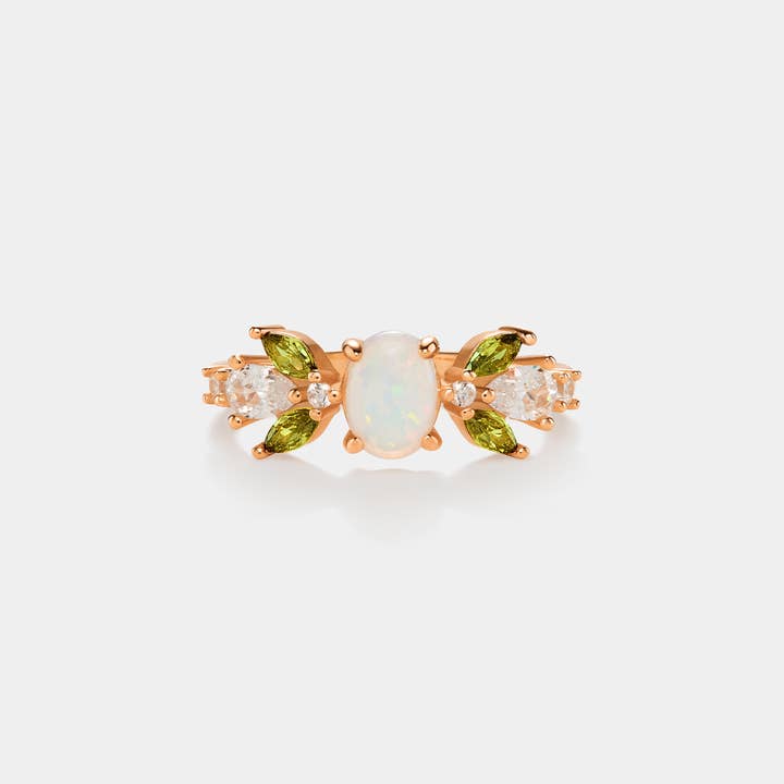 Perimade & Co. LLC - Wholesale Band/Stacked Ring - Oval Opal Olive Leaf Stacking Ring in 925 Sterling Silver4