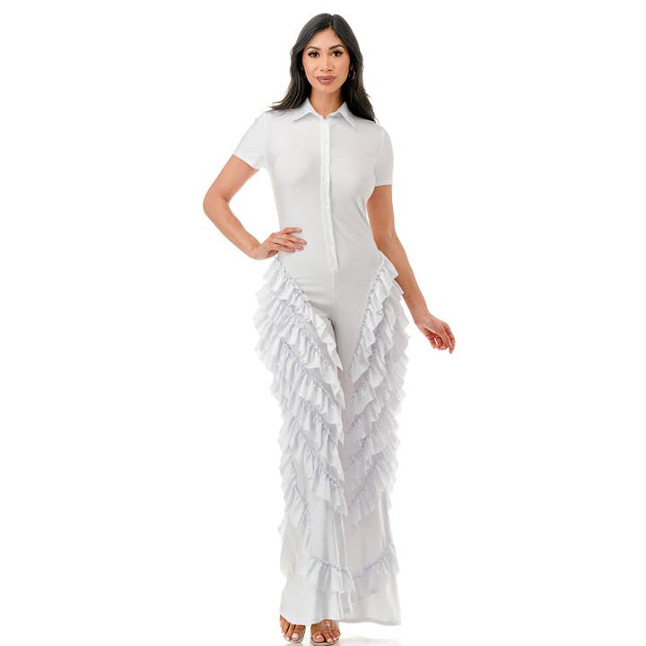 Black Pearl Clothing - Wholesale Jumpsuit - Women's - Front Button Closure Ruffle Detail Jumpsuit1