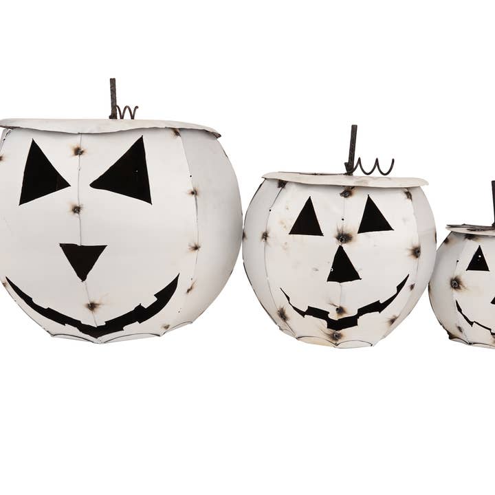 Halloween Pumpkin-Set 3-Metal-Nesting-Handmade-White for wholesale by My Amigos Imports