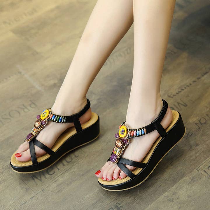 Ethnic Style Women’s Sandals – Boho Wedge_CWSHS00239 for wholesale by ACCITY