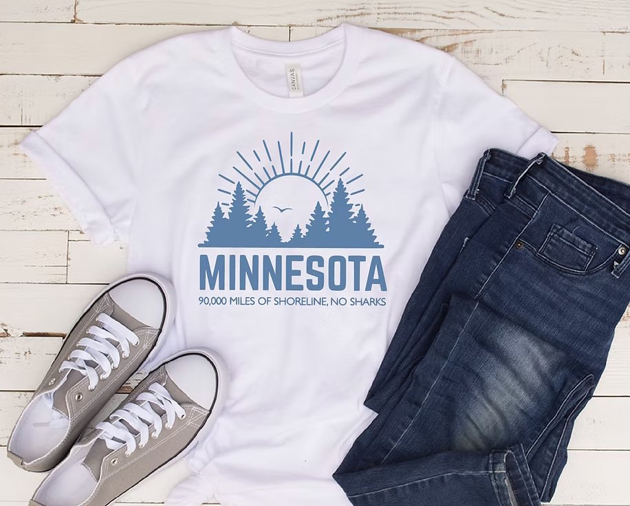 Small Town Clothing Company - Wholesale Screen Printed T-Shirt - Unisex - Minnesota 90,000 Miles of Shoreline, No Sharks T-Shirt0