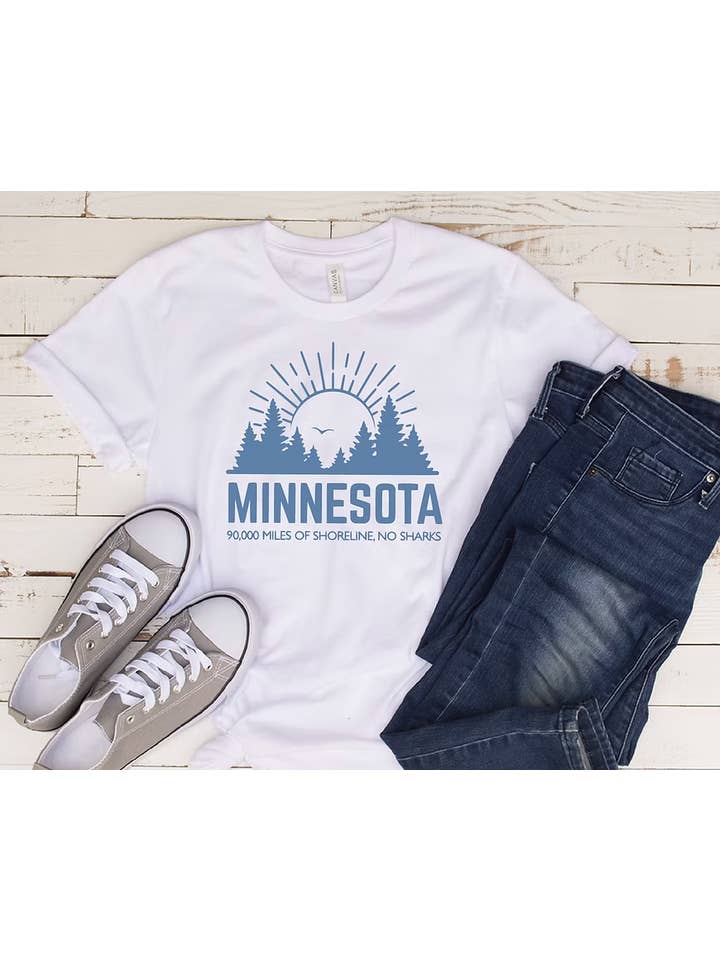 Small Town Clothing Company - Wholesale Screen Printed T-Shirt - Unisex - Minnesota 90,000 Miles of Shoreline, No Sharks T-Shirt