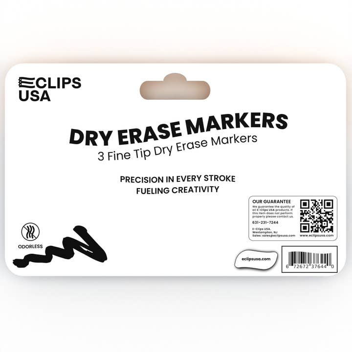 Eclips USA – wholesale Marker – Dry Erase Markers Black Fine Tip – 3 Pack – 36 Sets3