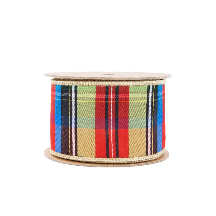 LA Ribbons Wholesale - Wholesale Ribbon - Gift Wrapping - Wired Plaid Ribbon with Gold Dupioni Backing, 10 Yard Roll1