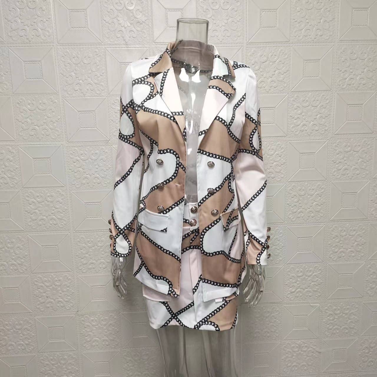 Lily Clothing - Vente Ensemble haut et jupe - Femme - Veste de costume à manches bouffantes imprimée à la mode29