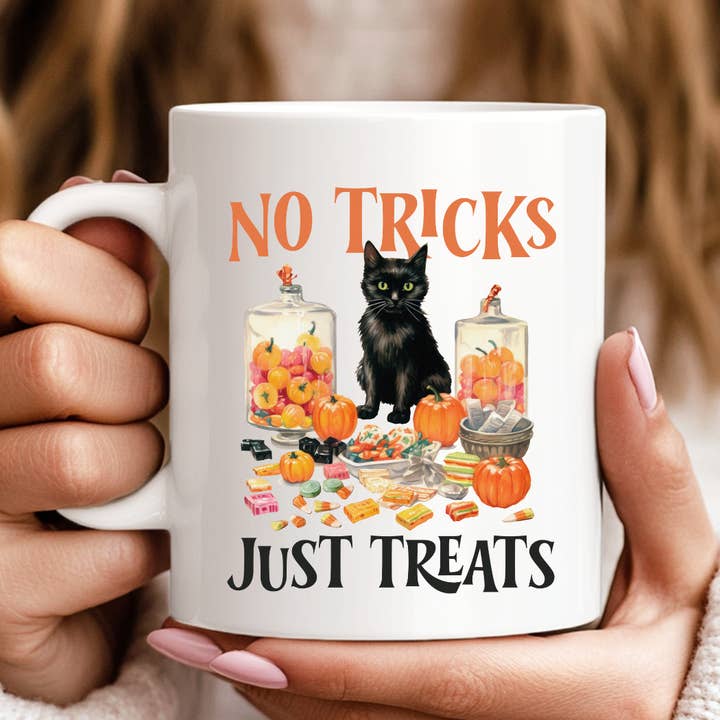 No Tricks Just Treats Halloween Mug for wholesale by Hello Gorgeous Mugs