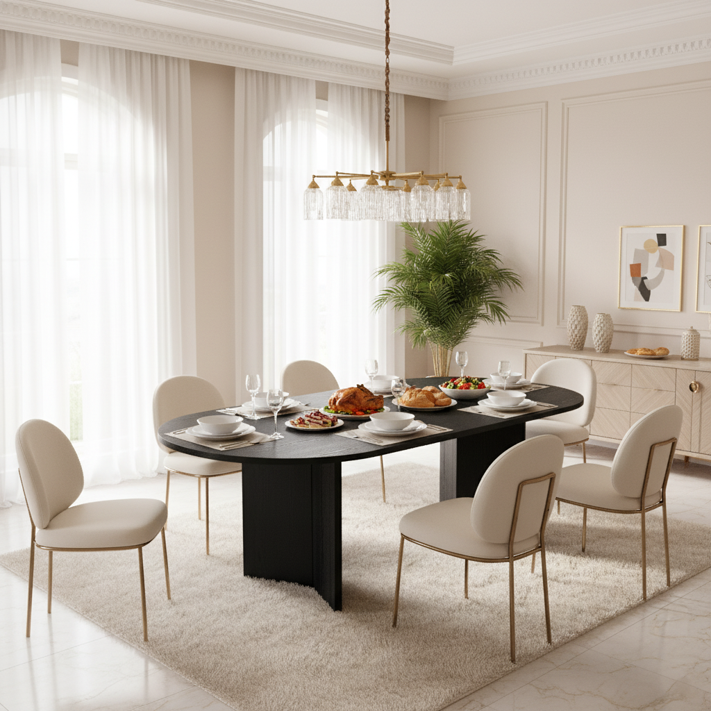 Black Mid-Century Modern Wood Dining Table for Kitchen&Living Room for wholesale on Faire0