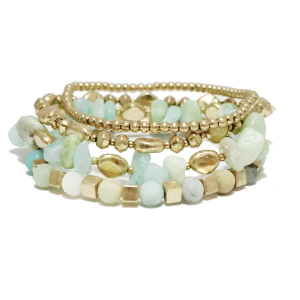 Stone Multi Layered Bracelet - 4pcs/set for wholesale by SOPHIA WHOLESALE