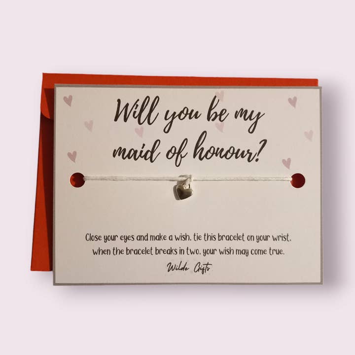 Will you be my maid of honour wish bracelet with envelope for wholesale by Wilde Gifts UK