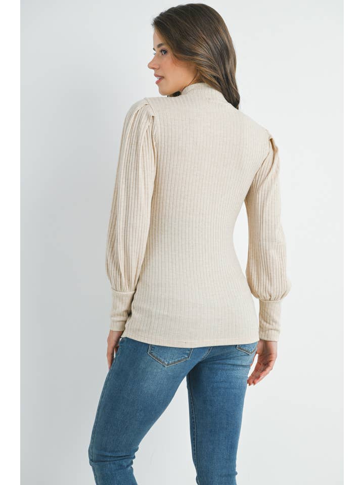 Hello Miz - Wholesale Top - Maternity - Ribbed Mock Neck Puff Sleeve Maternity Top5