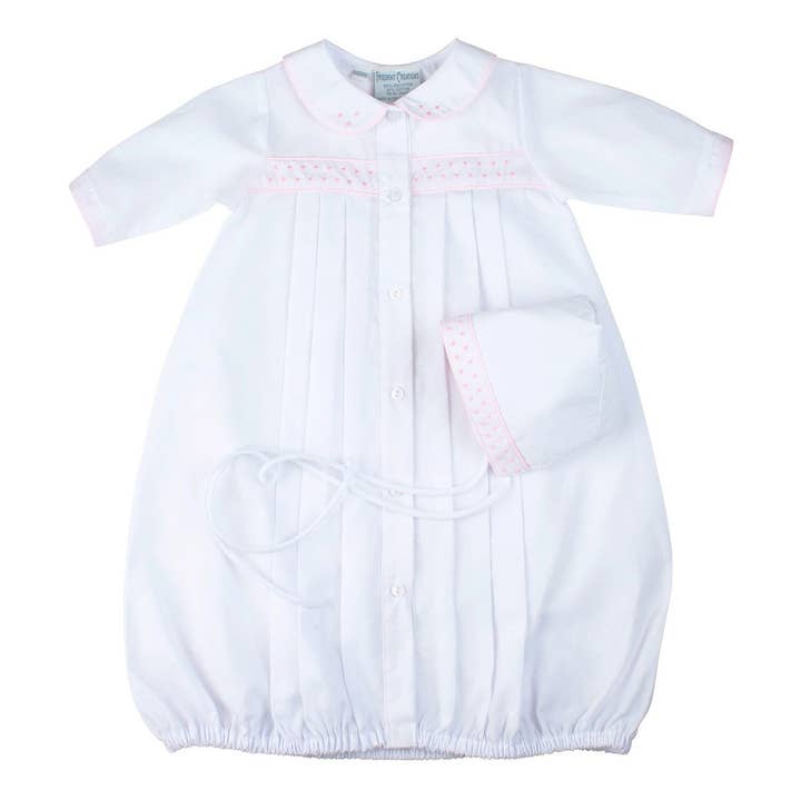 Preemie Girls Dot Embroidered Take Me Home Gown with Hat for wholesale by Feltman Brothers