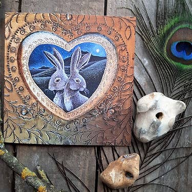 Tarjeta de felicitación de liebre de San Valentín para venta al por mayor de Hannah Willow Art