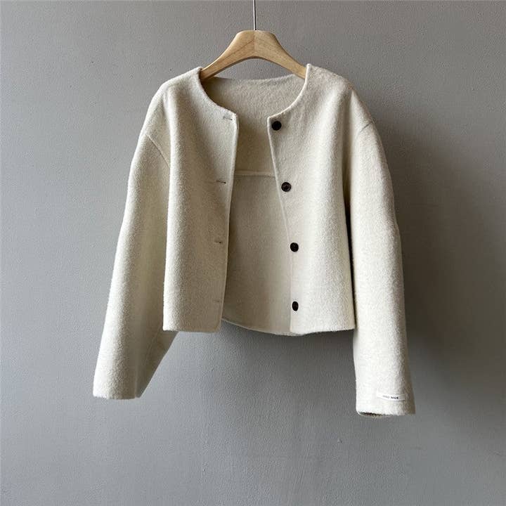 FurDecoration – wholesale Coat – Women’s – Solid Color Short Round Neck Reversible Wool Coat2