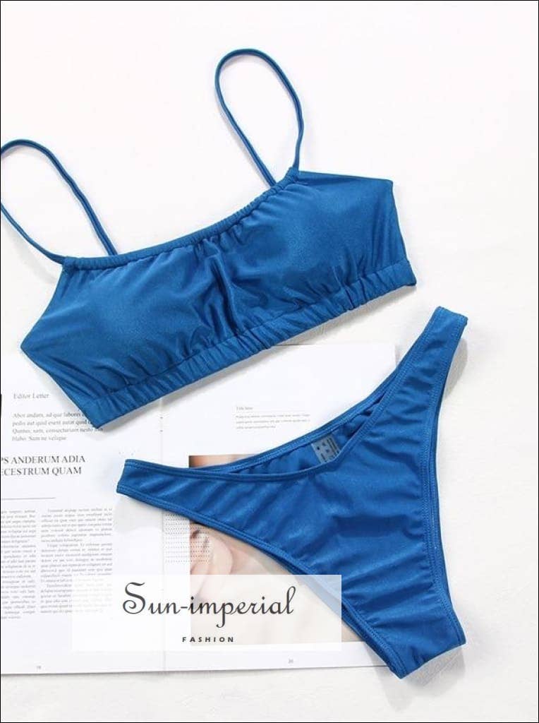 Sun Imperial – wholesale Tvådelad baddräkt - Dam – Enfärgad brun rynkad sport BH Bikini Set9