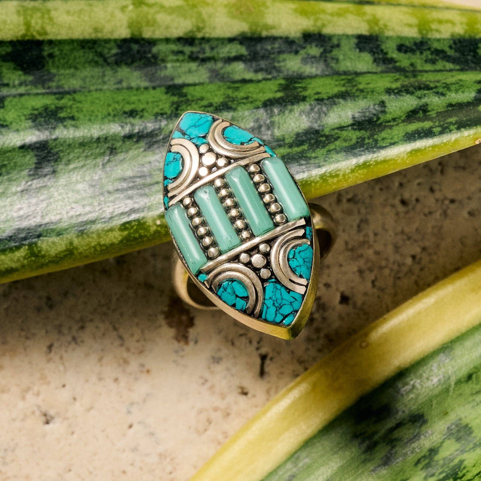 Ten Thousand Villages - Wholesale Cocktail/Statement Ring - Amkha Silver & Turquoise Ring0