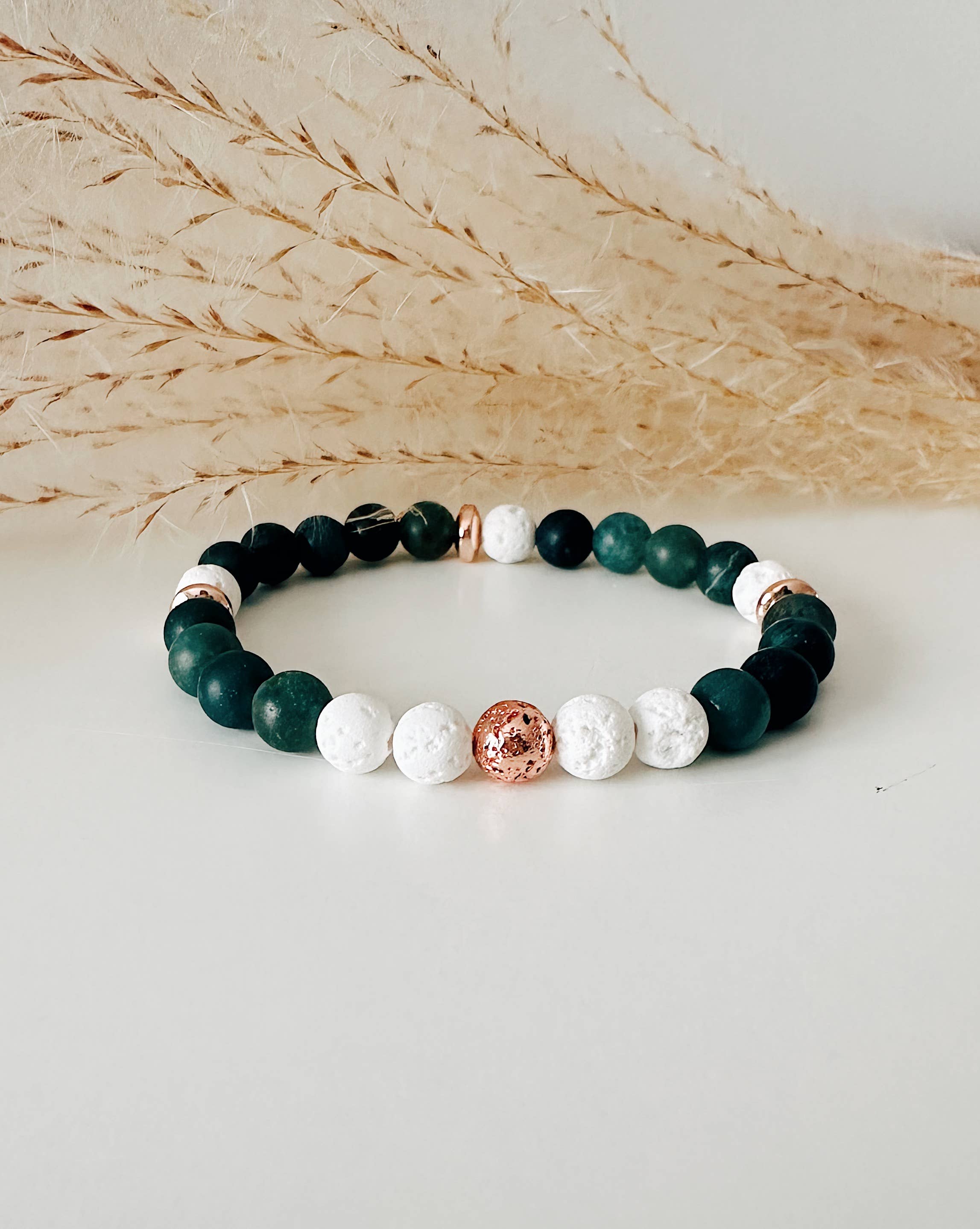 REMOVED BRAND – wholesale Pärlarmband – Moss Agate ädelsten + Roséguld pärlarmband - 6 MM8