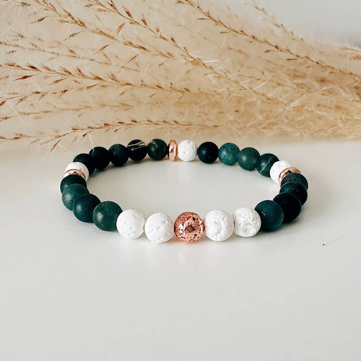 REMOVED BRAND – wholesale Pärlarmband – Moss Agate ädelsten + Roséguld pärlarmband - 6 MM8