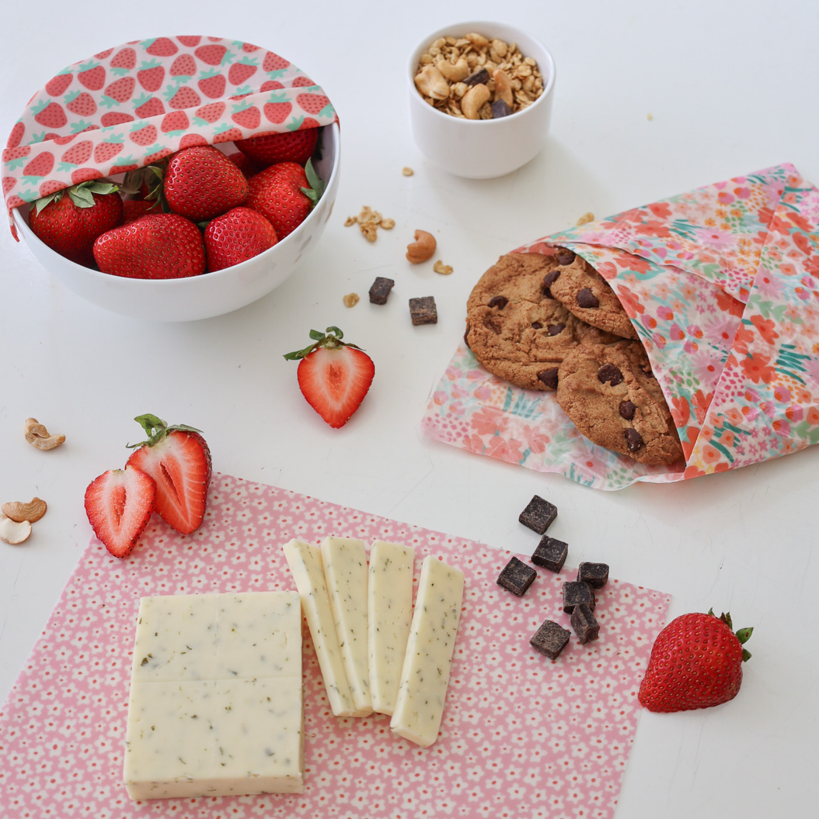 NATURE BEE - Vendita all'ingrosso Involucro/sacchetto per alimenti - Set di varietà Beeswax Wrap - Rosa4