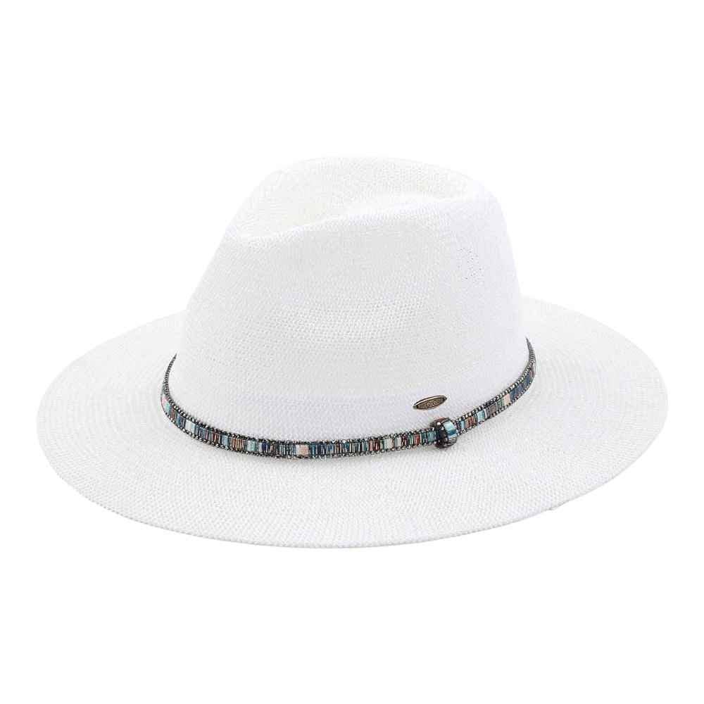 MiMi Wholesale - Wholesale Straw Hat - Women's - KP014 C.C Brand Lilian Multi Thread Rhinestone Band Panama H1
