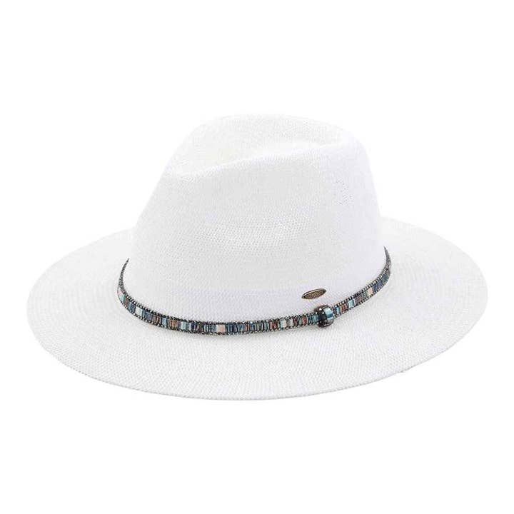 MiMi Wholesale - Wholesale Straw Hat - Women's - KP014 C.C Brand Lilian Multi Thread Rhinestone Band Panama H1