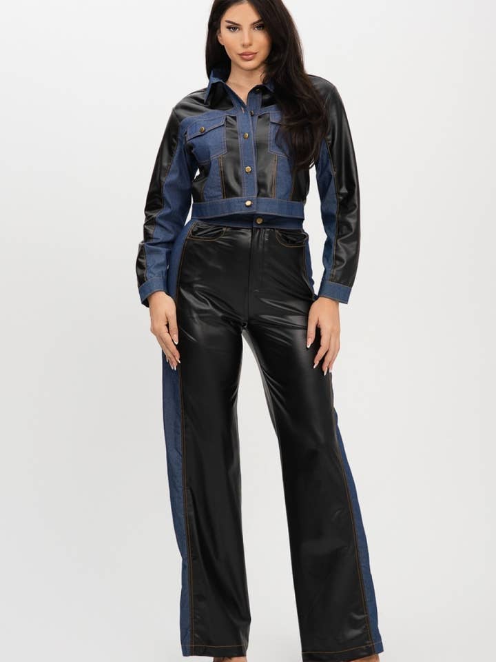 Conjunto Bicolor de Pele Sintética e Ganga por atacado de J2 FASHION