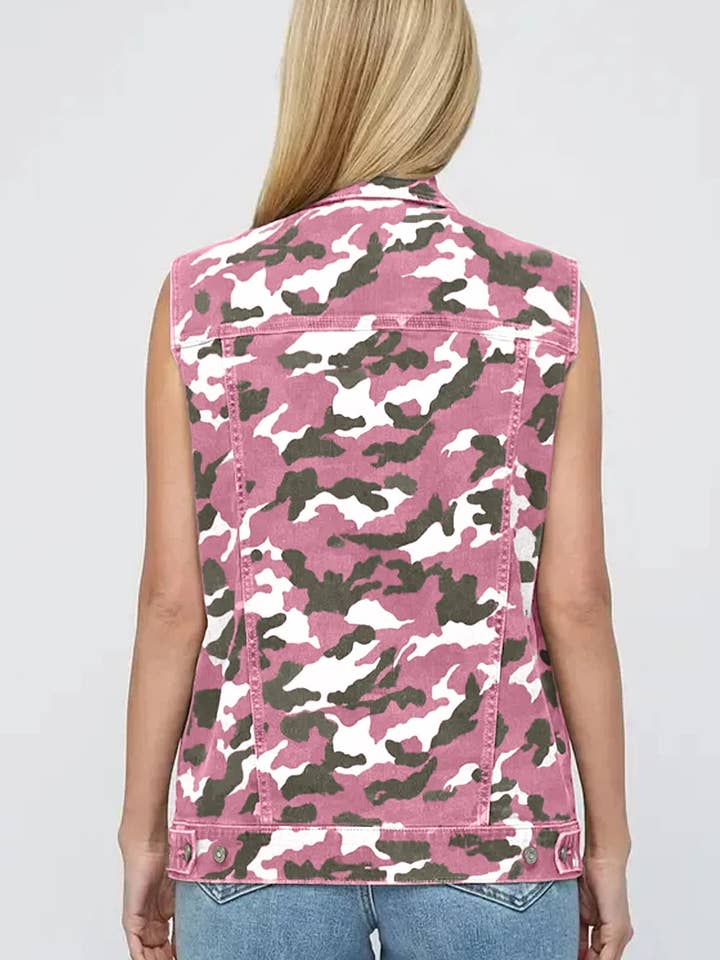 Lovesoft - Wholesale Outerwear Vest - Women's - Green Camo Cargo Denim Vest5
