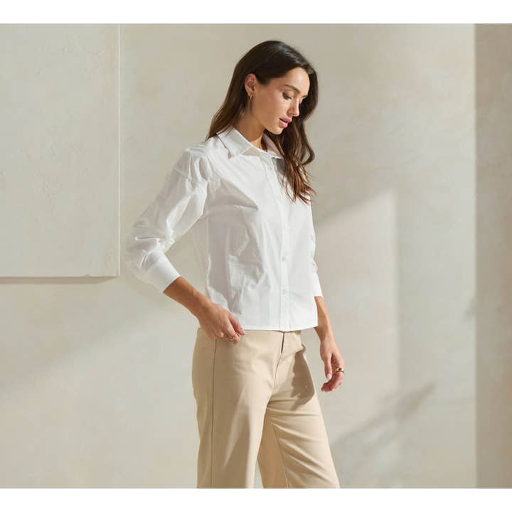 Off White Button Down Shirt with Back Details for wholesale on Faire